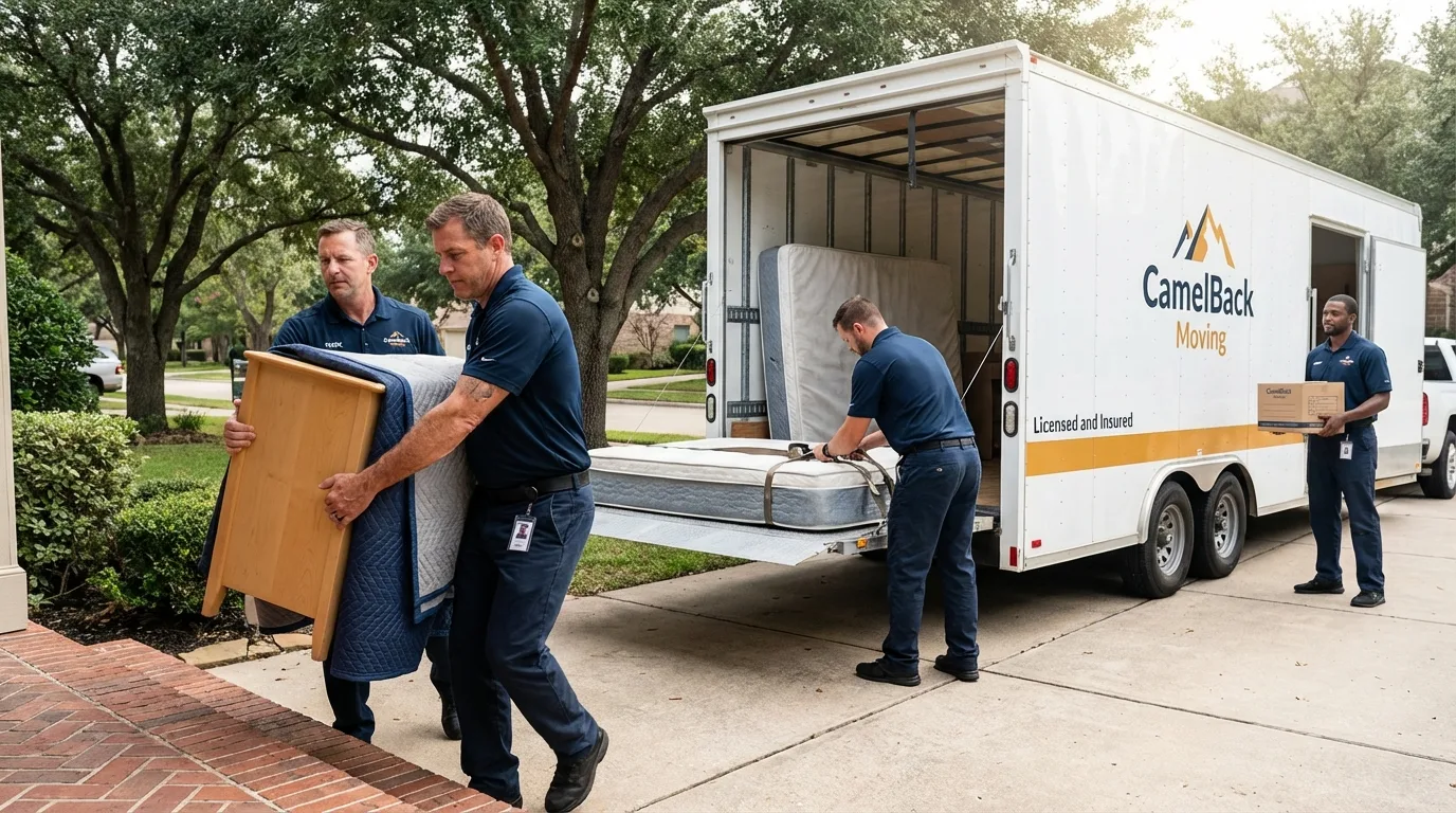 Crew loading residential truck for cross-state move from Manhasset, NY