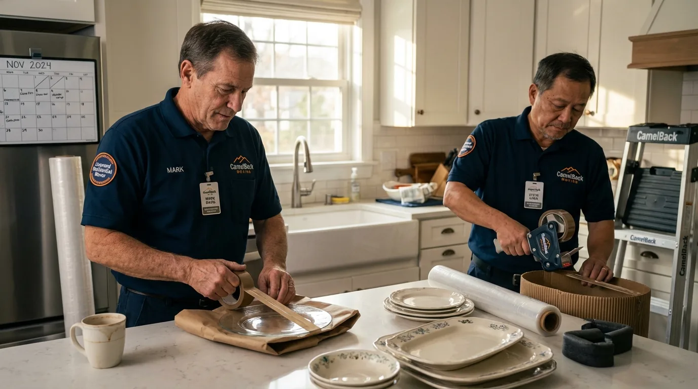 Professional crew packing kitchen dishware in Manhasset, NY